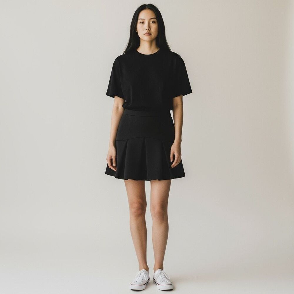 Shine Star Skirt Mini solid Black Pleated Skater Zip Up high waisted size L
